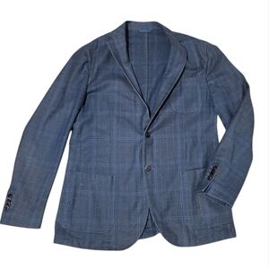 L.B.M. 1911 Luigi Bianchi Mantova Blue Plaid Patch Pocket Men’s Sport Coat Wool